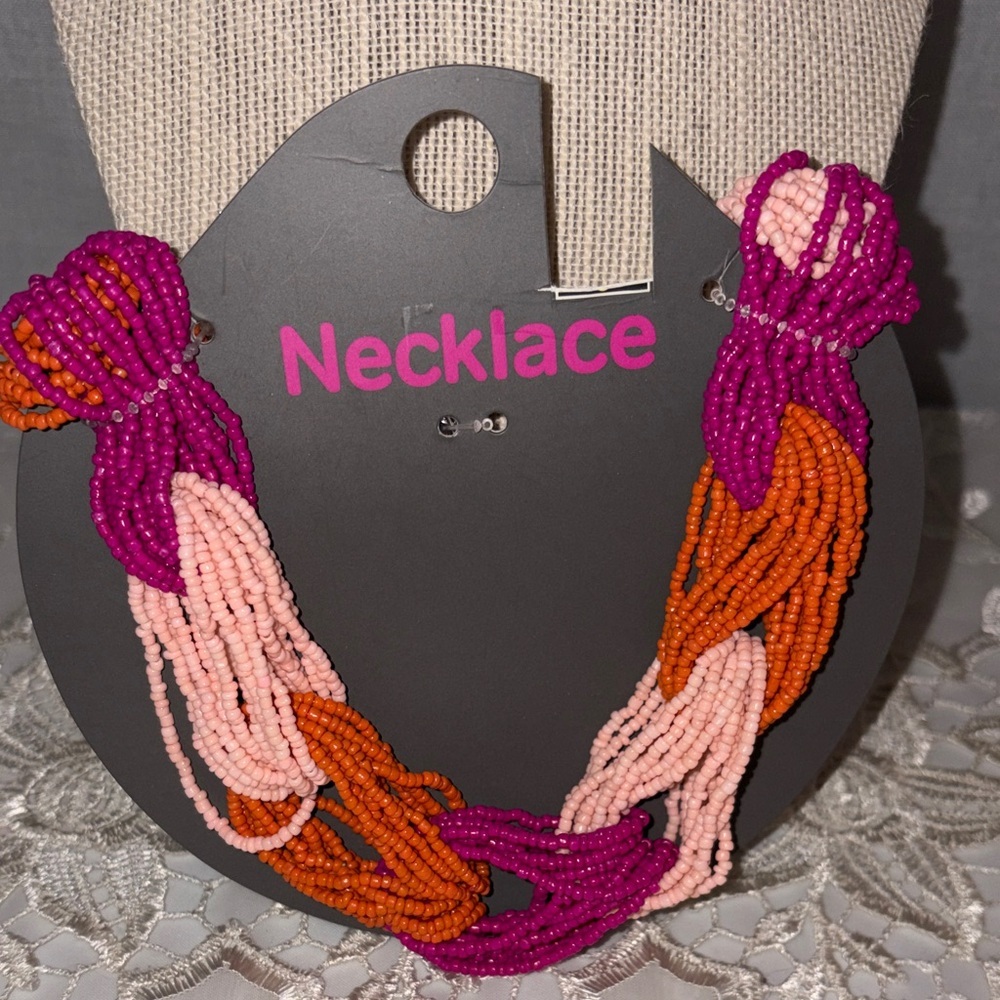 Vibrant Pink and Orange Beaded Necklace